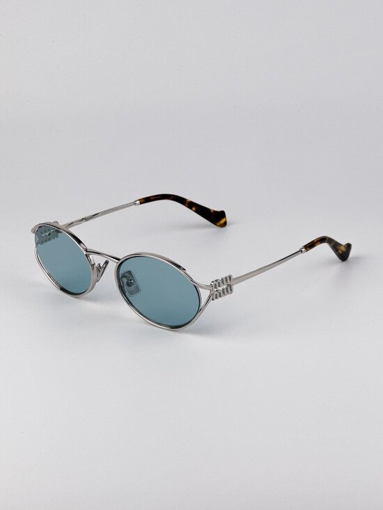 Miu Miu Women’s Sunglasses – LOGO Silver Blue Oval MU52YS 1BC20R New & Authentic main image 4
